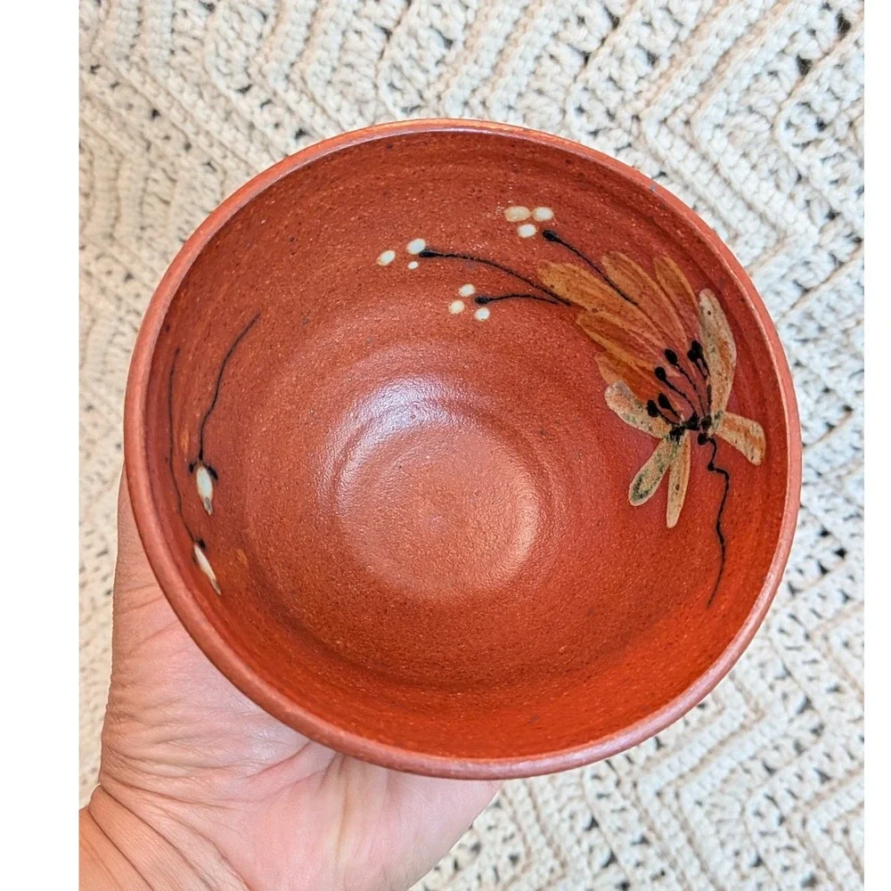Front Ave Pottery & Tile Studio Art Bowl Saint Paul MN Red Green Floral Swirl